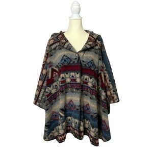 Vintage Bear Ridge Outfitters Southwestern Fleece Hooded Panch Sweater One Size